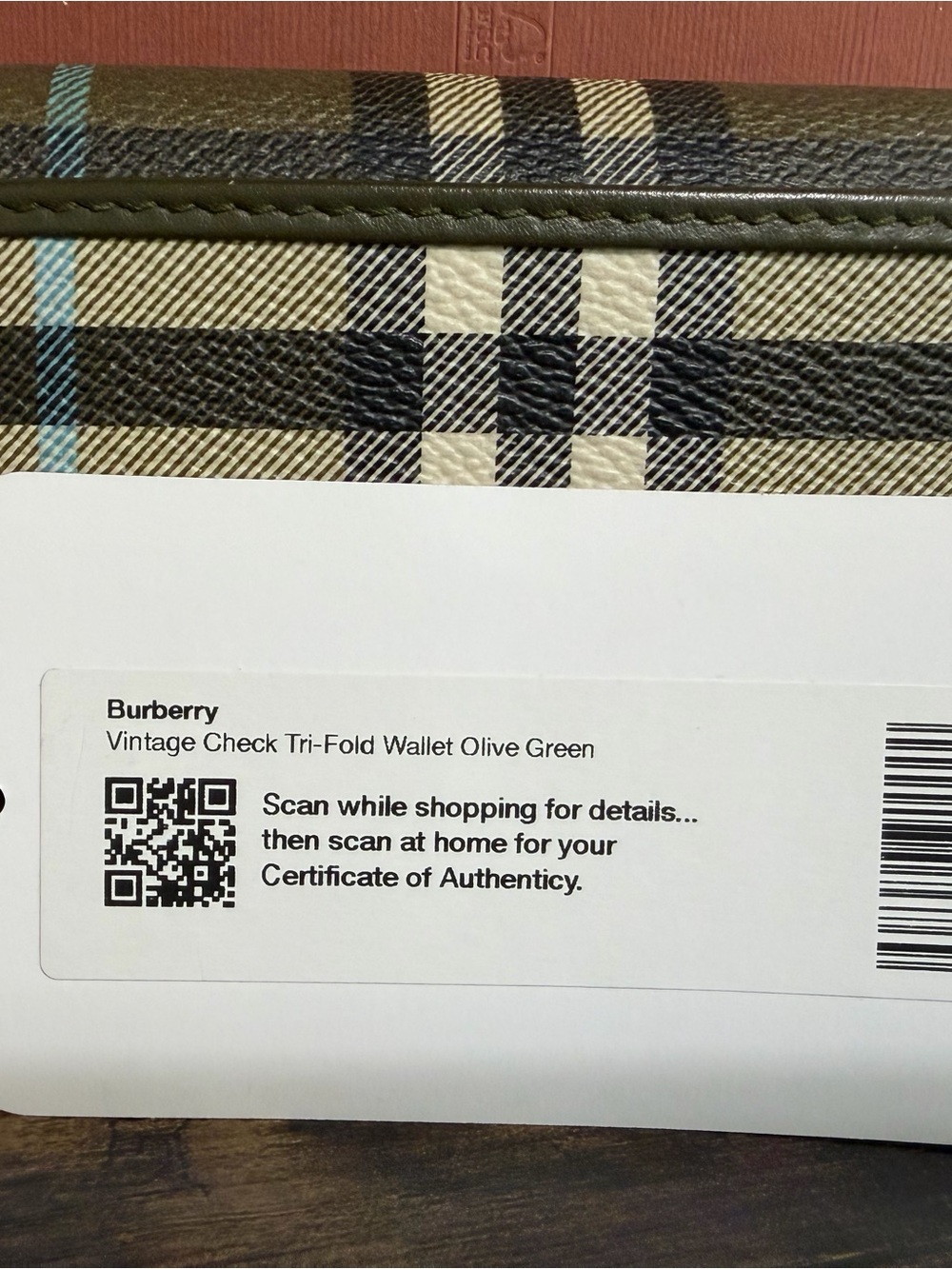 Burberry Olive Plaid Trifold Wallet with Light Blue Accents - Picture 8 of 8